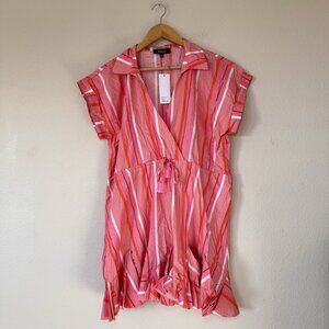Aakaa Boho Striped Pink and Orange Women's Dress Size Medium Collared